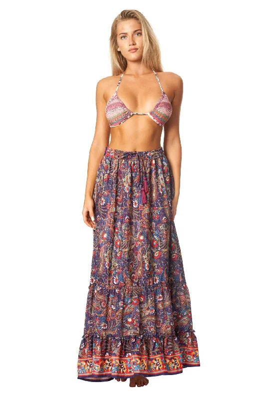 Boho Positano Inspired Floral Maxi Skirt flowy skirt hem