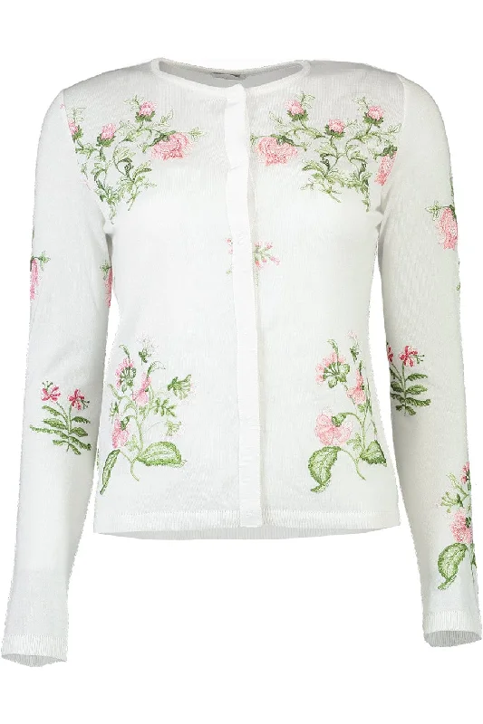 Floral Knit Cardigan Collared Crew Neck Turtle Neck