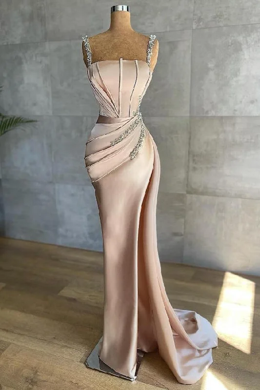 Party Dress Formal Dress Pink Starps Mermaid Appliques Bead Long Prom Dress Tunics Summer linen