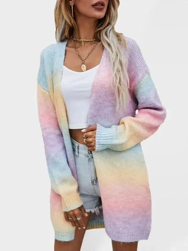 Gradient Tie-Dye  Women Cardigan Sweater Bright Pastel Dark