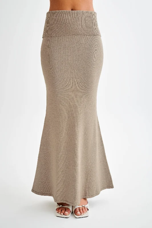 Karlie Knit Maxi Skirt With Ribbed Waist - Taupe Marle velvet skirt rich