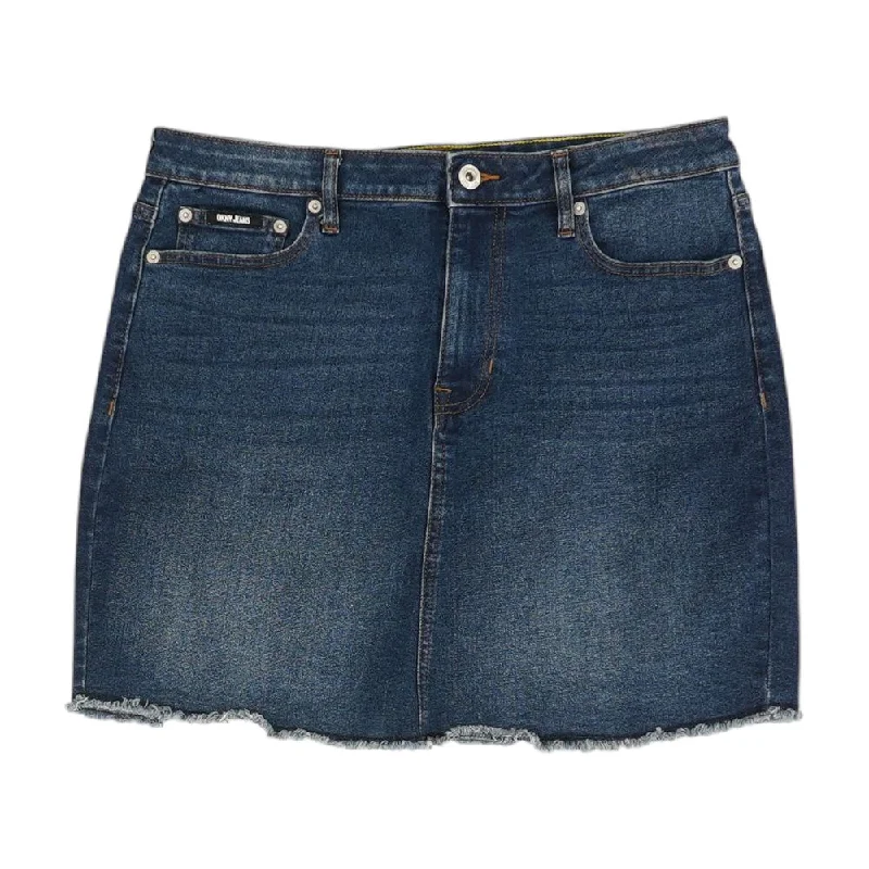 Navy Solid Midi Skirt linen skirt breathable