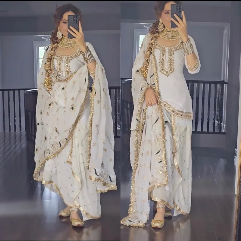 White Colour Malay Silk Fabric Designer Top Dhoti Skirt and Dupatta Set velvet skirt luxurious