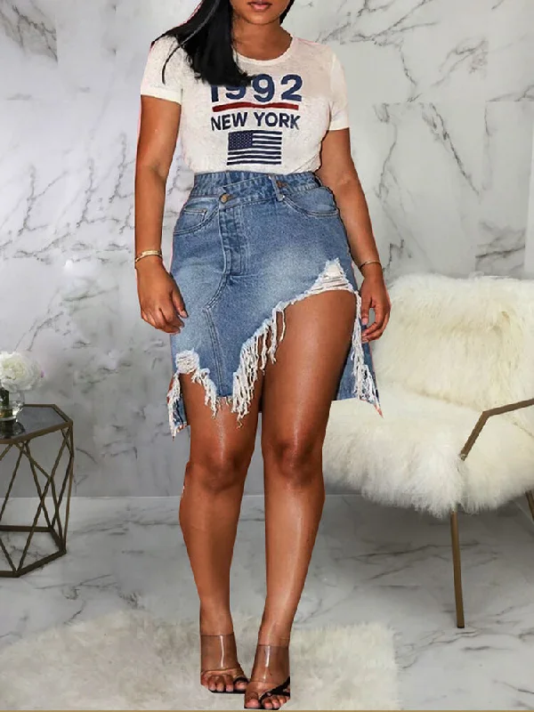 High Waist Ripped Asymmetrical Mini Skirts lace skirt romantic