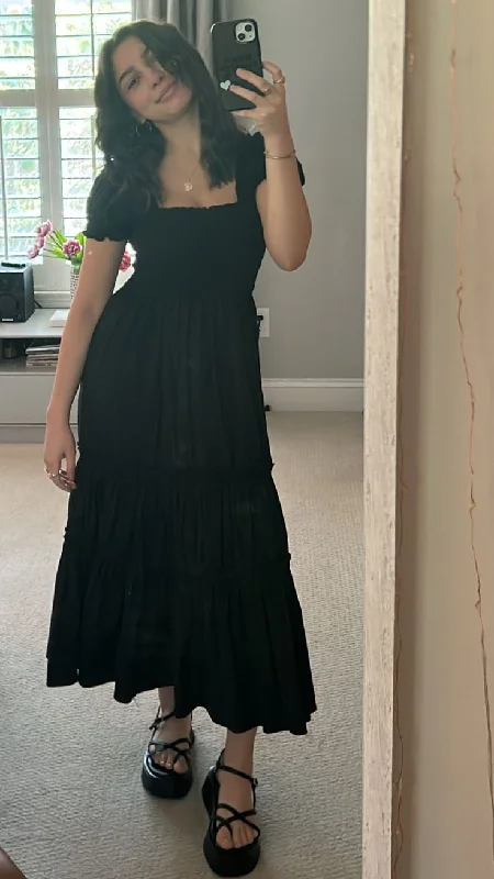Simple Black A-Line Party Dress Fashion Vacation Dress, DP4352 Pleated Skirt Elegant