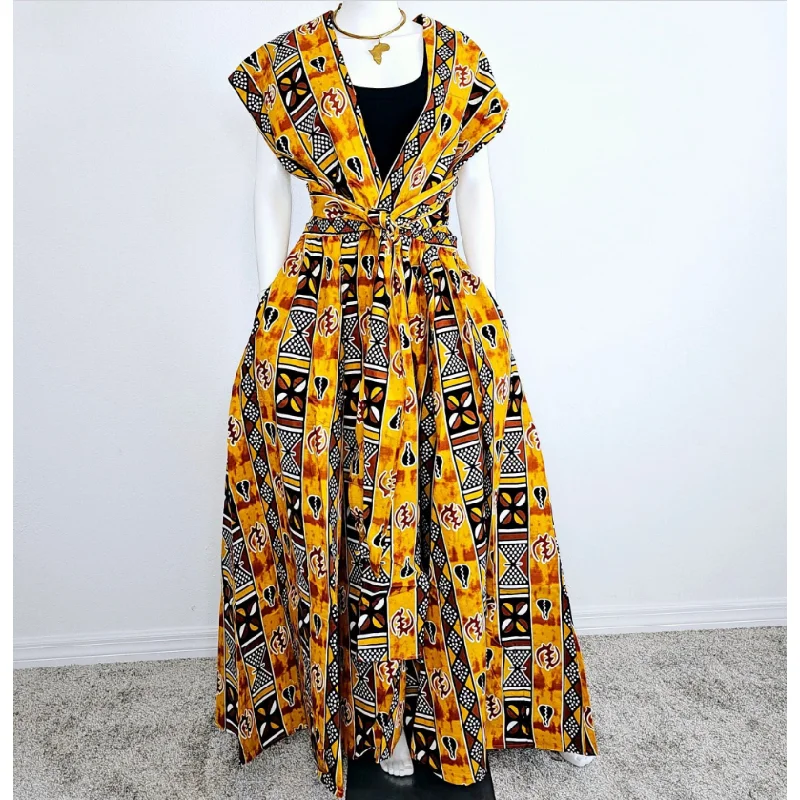 African Print Ankara Infinity Skirt with Pockets and Headwrap/Sash linen skirt breathable
