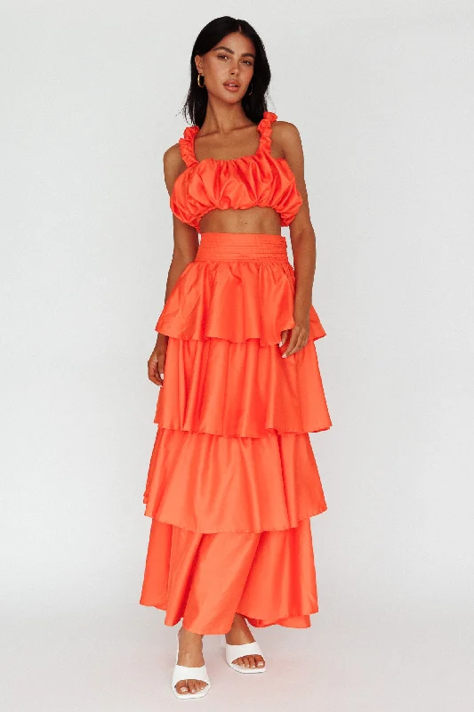 Sozo Layered Maxi Skirt Orange corduroy skirt durable