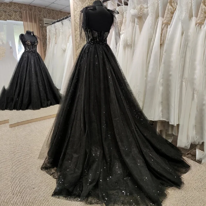 Zjkrl Gothic Black Wedding Dresses Sexy Ball Gown Prom Dresses Glitter Sweetheart Party Dresses Vestidos De Fiesta Tunics Chic elegant
