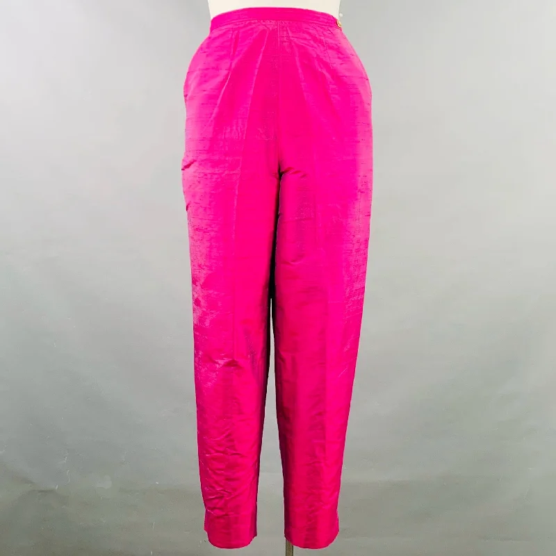 SAKS FIFTH AVENUE Size 12 Pink Fuchsia Silk Shantung Dress Pants Stylish Harem Pants