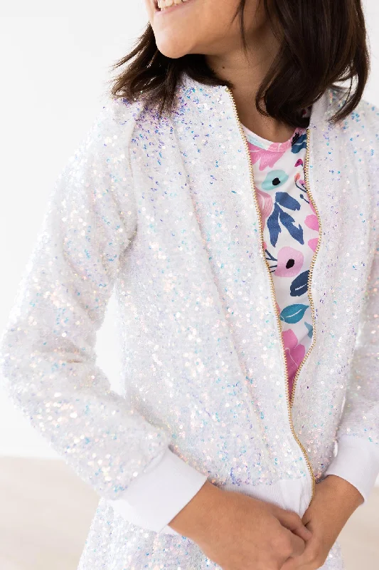 Disco Sequin Jacket A-Line Jacket Boat Neck Shawl Collar
