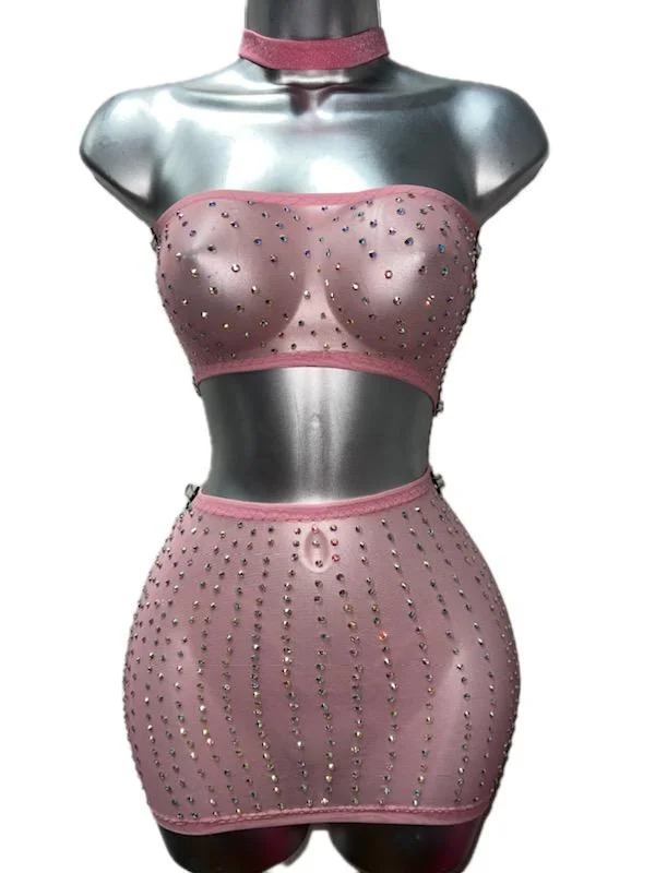 PINK MESH SKIRT SET TWO PIECE cashmere skirt fine