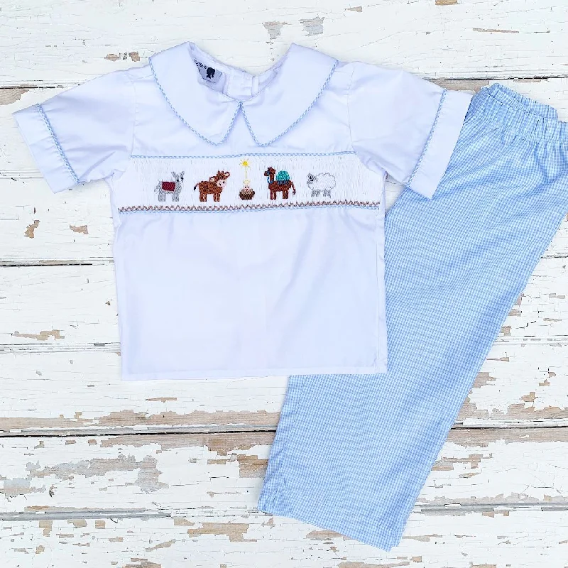 Smocked Nativity Pant Set Soft Stretch Pants