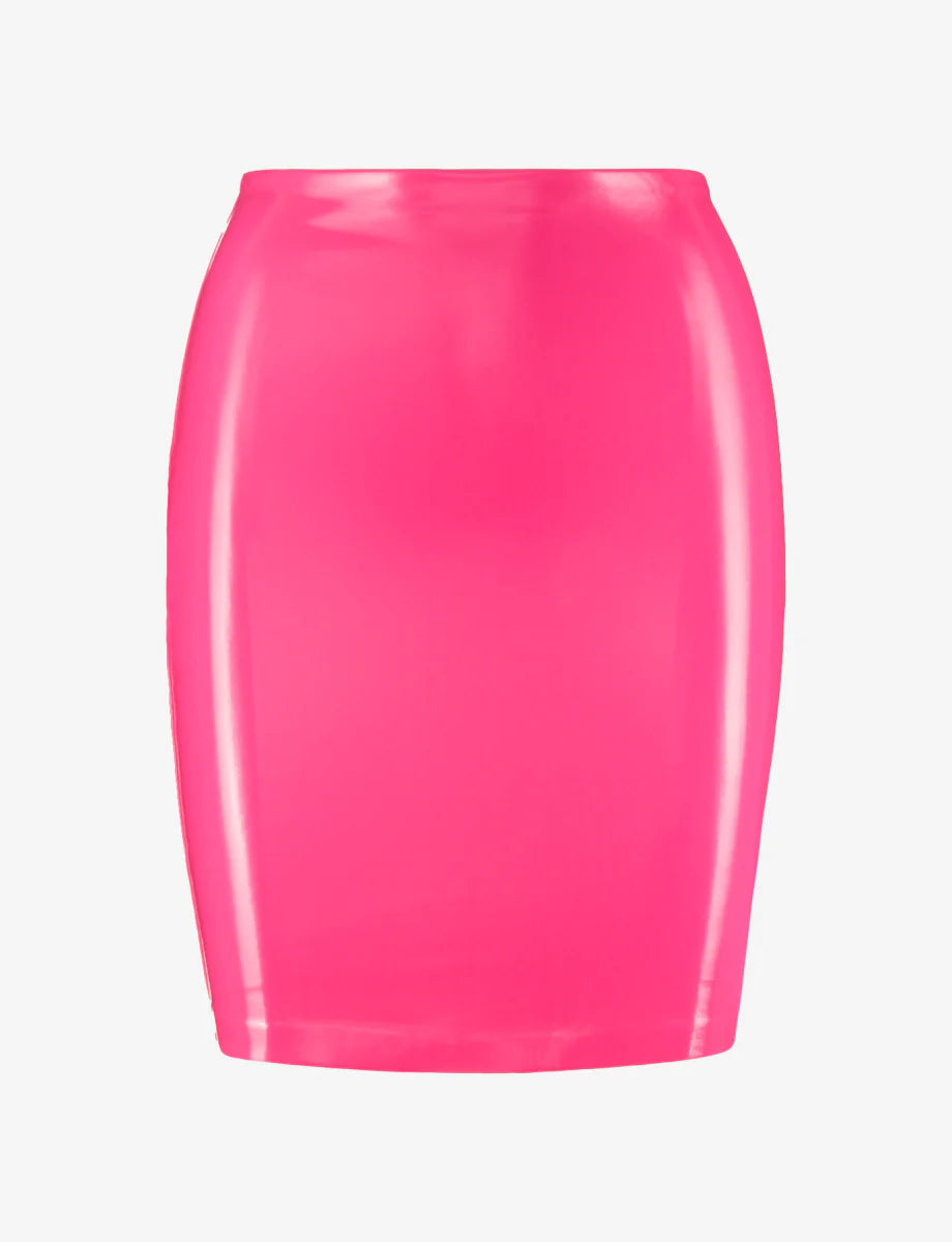 Faux Patent Leather Mini Skirt Neon Pink - Commando linen skirt natural