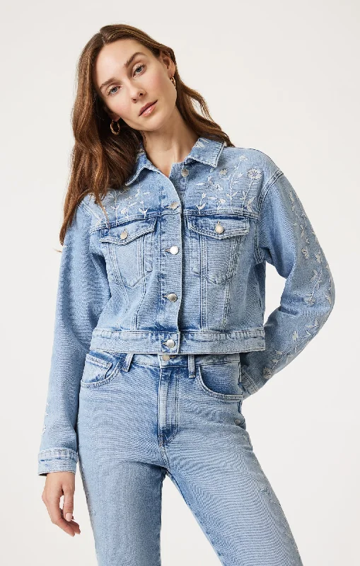 HARMONY DENIM JACKET IN LIGHT BLUE BLOOM DENIM Satin Jacket Silk Jacket Chiffon Jacket