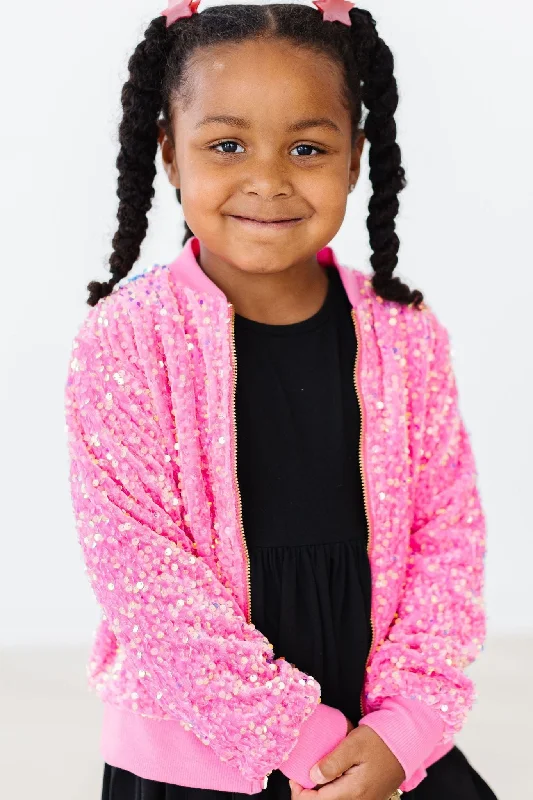 Pink Velvet Sequin Jacket Boat Neck Shawl Collar Notched Collar