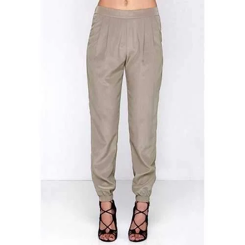 Casual Style Ruffle Solid Color Pants For Women - Gray Xl Comfy Zip-Up Pants