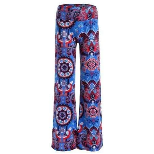 Elastic Waist Paisley Print Wide Leg Pants - Blue 2xl Casual Wide Pants