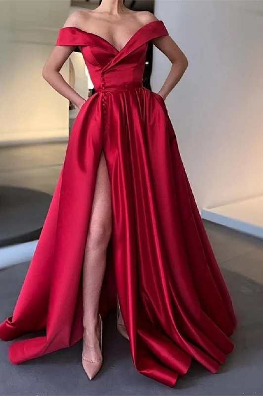Party Dress Off-the-Shoulder Satin Long Split Long Prom Dress Tunics Modern contemporary