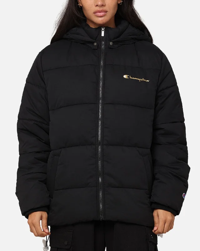 Champion Rochester Puffer Jacket Black/Gold Toggled Jacket Drawstring Jacket Belted Jacket