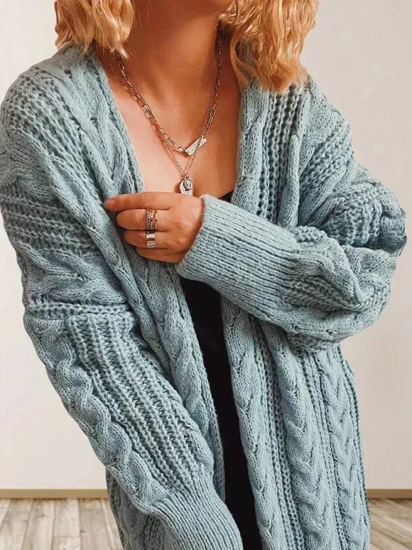 Flower Drop Sleeve Cardigan Sweater Front Pockets Side Pockets Patch Pockets