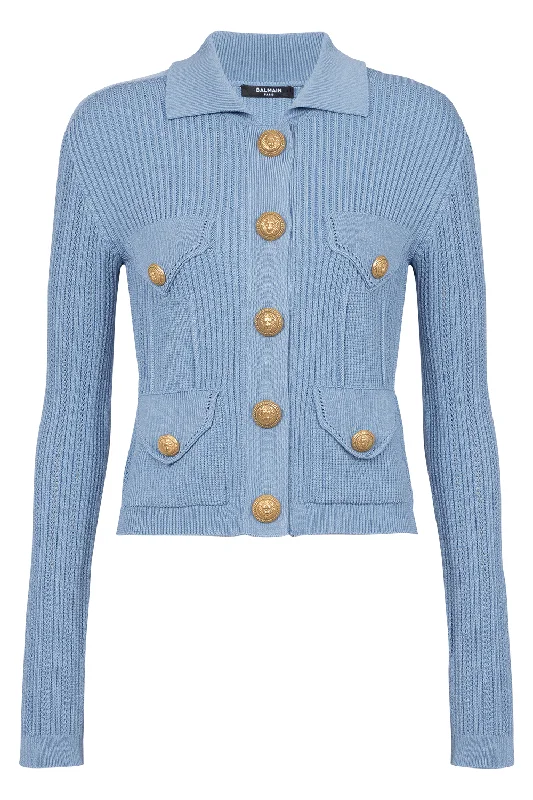 Buttoned Cardigan - Bleu Thin Thick Dense