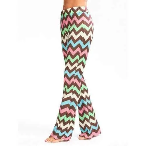 Multicolor Zigzag Printed Flare Pants - S Trendy Tapered Pants