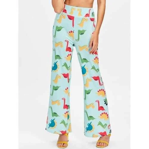 Cartoon Dinosaur Printed Wide Leg Pants - S Elegant Trouser Pants