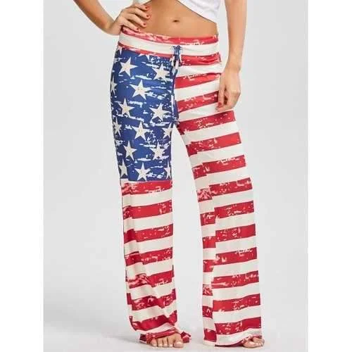 Patriotic American Flag Print Drawstring Pants - Red S Comfortable Denim Leggings