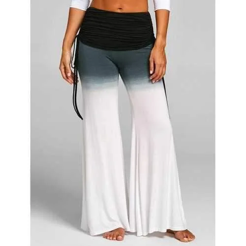 Ruched High Waist Ombre Color Flare Pants - White M Cozy Knit Pants