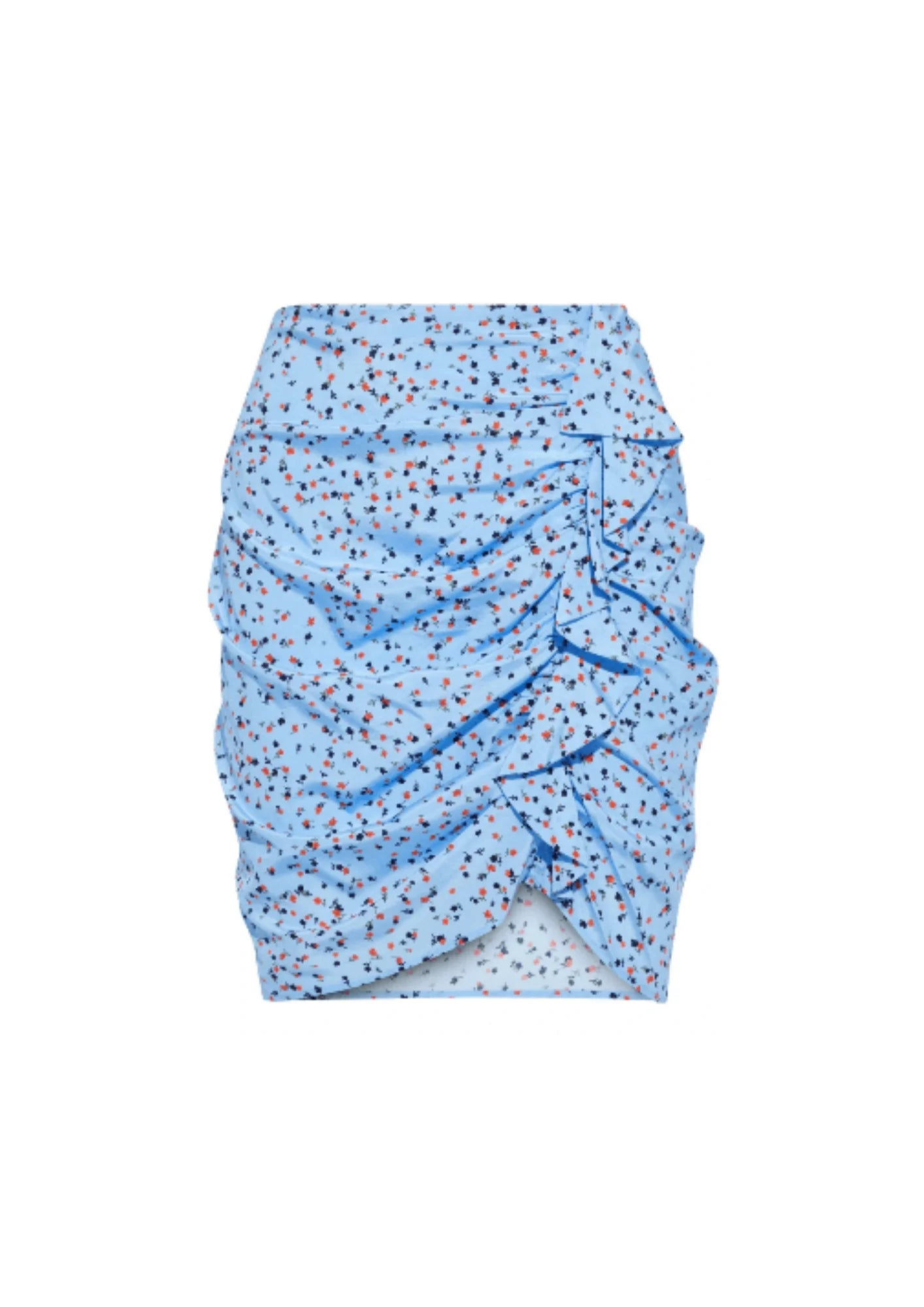 LIGHT BLUE RUFFLED MINI SKIRT elastic waist skirt