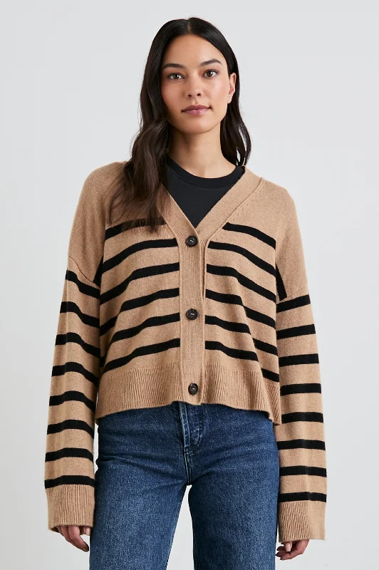 GENEVA CARDIGAN - CAMEL BLACK STRIPE Chenille Brocade Lace