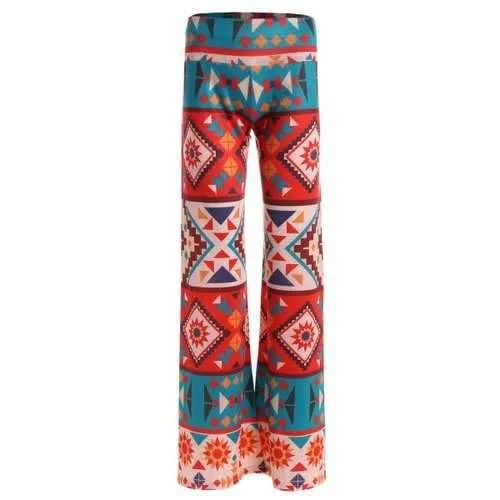 Geometric Damask Print Wide Leg Palazzo Pants - Xl Soft Cotton Pants