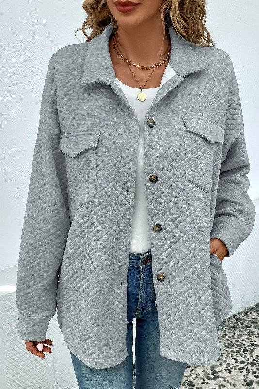 Button Down Collared Jacket Hoodie Zip-Up Jacket Button-Up Jacket