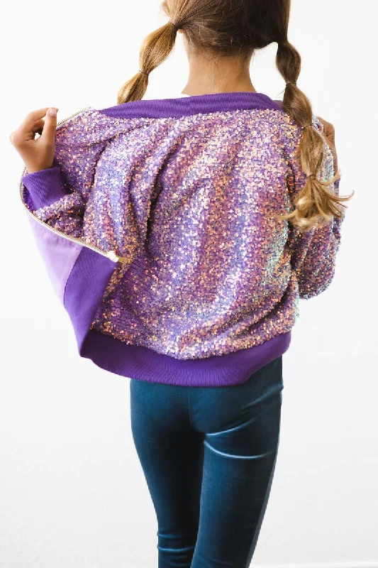 Purple Sequin Jacket Zip Front Button Front Snap Front