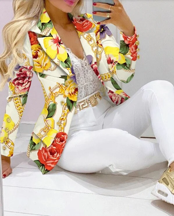 European and American autumn and winter casual slim cardigan printing ladies small suit jacket Plaid Cardigan Polka Dot Checkered