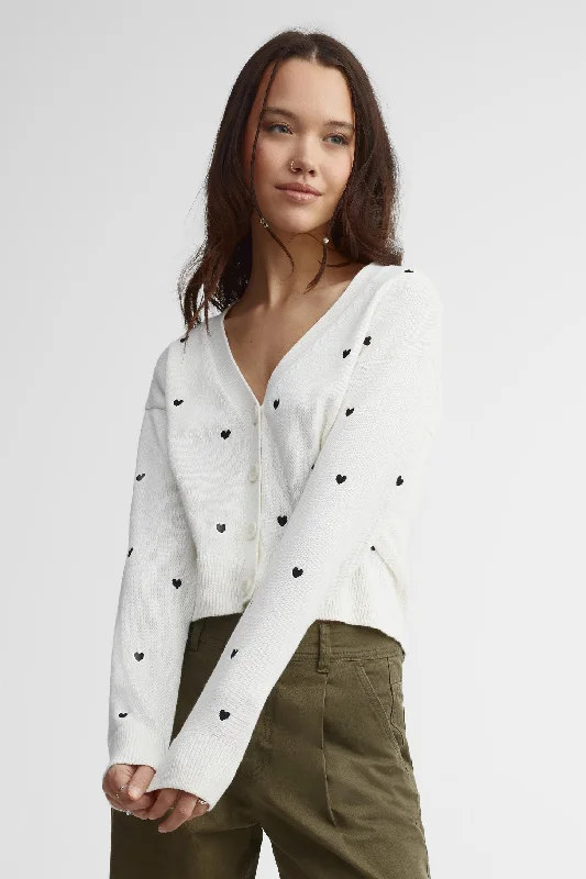 Cardigan tricot cœurs brodés - Femme Mesh Blend Leather Blend Suede Blend