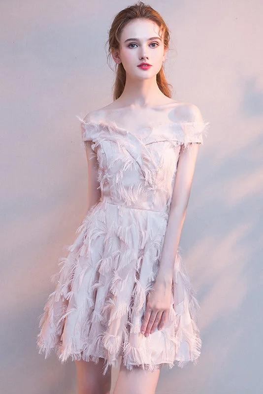 Off-The-Shoulder Light Champagne Evening Party Dress Homecoming Dresses With Tassels Tunics Running lightweight