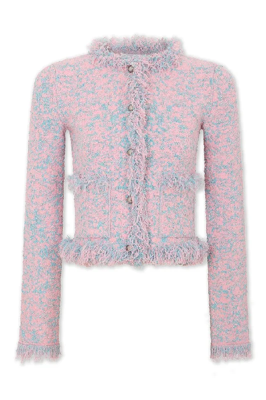 Fringe Trim Cardigan Glossy Satin Silk