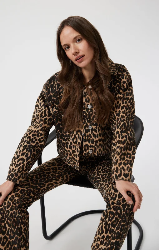 MAREN CROP JACKET IN LEOPARD DENIM Cotton Jacket Linen Jacket Terry Jacket