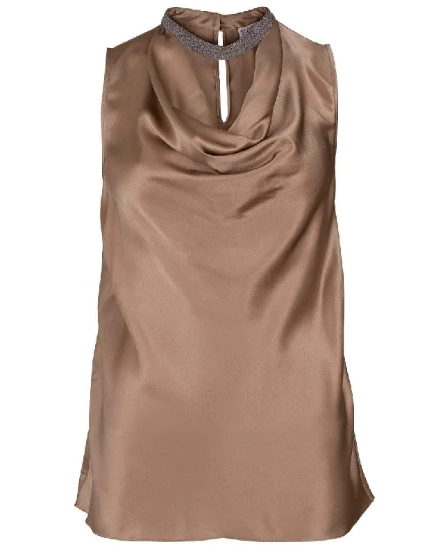 Toast Silk Cowl Monili Neck Tank beige tank top
