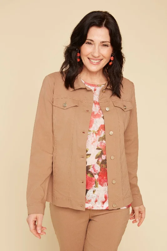 Renuar Woven Jacket R3862-E730-80723 Tan Zippered Front Buttoned Front Snap Front