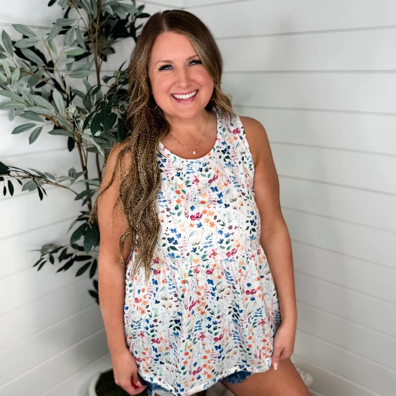 Botanical Vibes White Avery Mae Tank Top sleep tank top