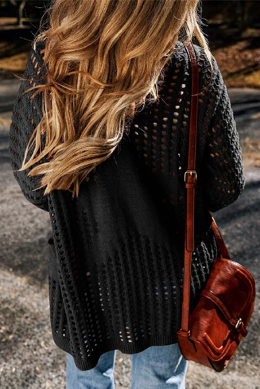 Fashionable Knit Cardigan Solid Print Embellished