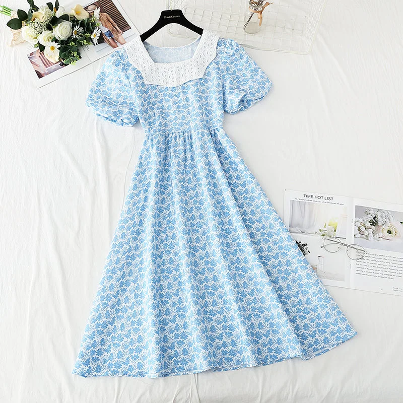 New French bubble sleeve princess skirt length style temperament  4256 elastic waist skirt