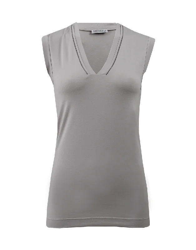 V-Neck Tank With Monili Trim v-neck tank top