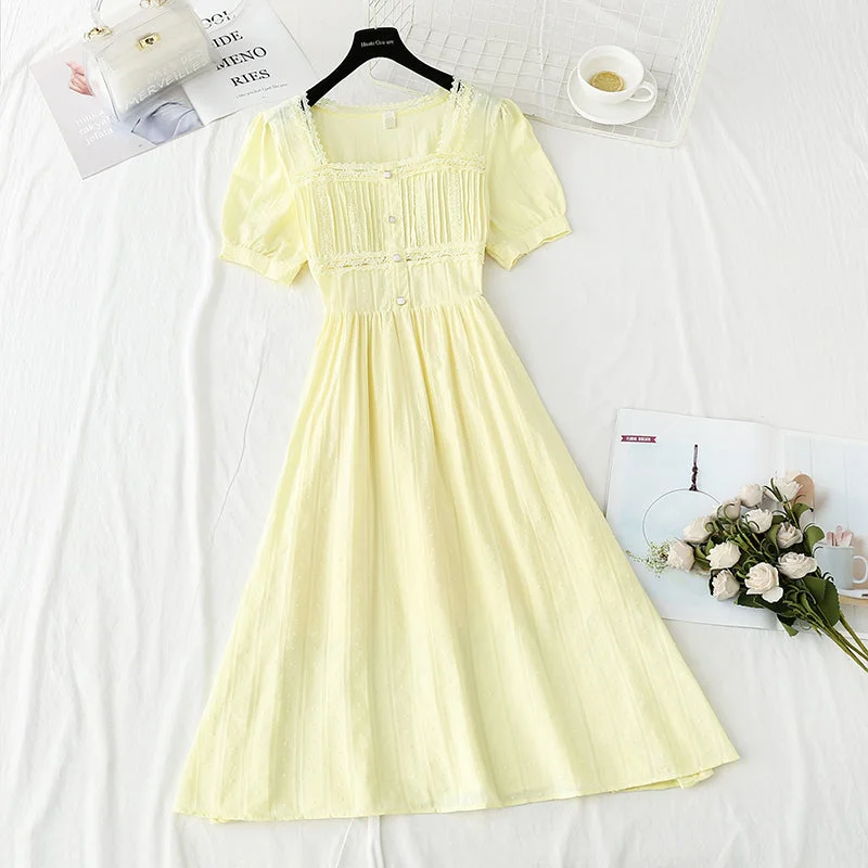 French Square Neck Lace stitching, waist closing, thin first love skirt  4240 denim skirt fashionable