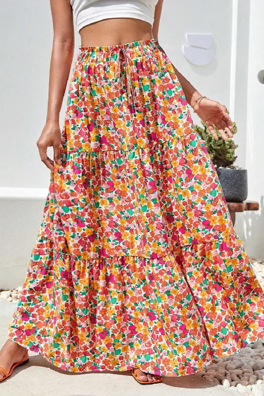 Vera Printed Elastic Waist Maxi Skirt tiered skirt playful