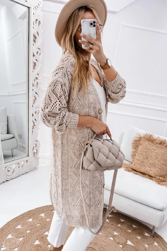 Taupe Long Cardigan Cardigan Knitwear Sweater