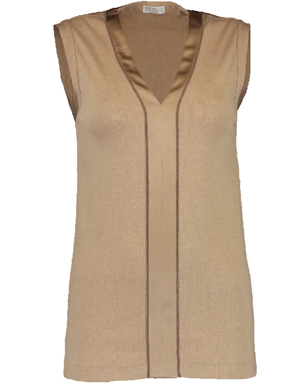Satin Neck Ribbed Tank Top strappy tank top