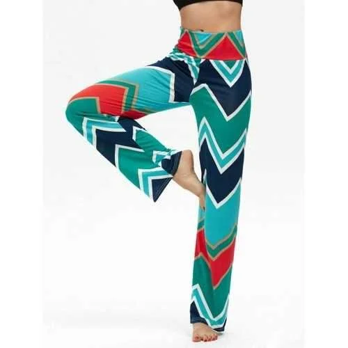 High Waisted Chevron Print Boho Pants - M Modern Bootcut Pants